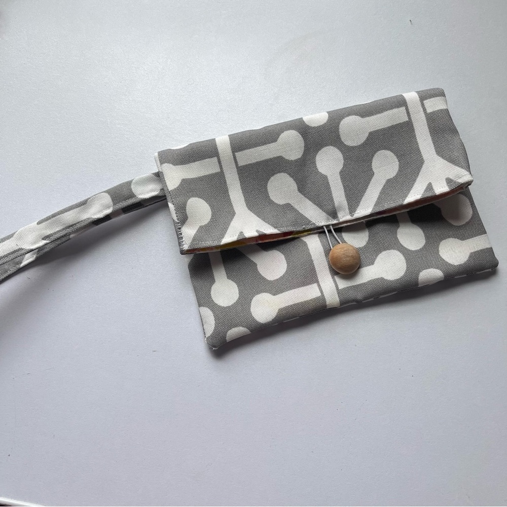 Little Orange Scooter Fabric Pouch Wallet Coin Purse Clutch Wristlet Grey White